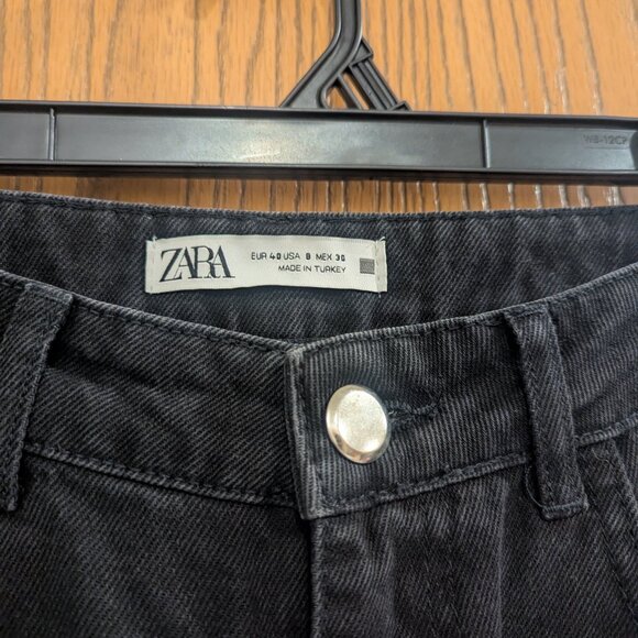 Zara Black Rhinestone Embellished Jeans with Frayed Hem Glam Sparkle-Size 8 - Picture 3 of 5